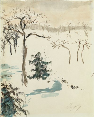 Vinterlandskap, 1910 (wc og blyant på papir) av Pierre Bonnard
