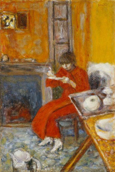 Kvinne i rød kappe; Kvinne i rød badekåpe av Pierre Bonnard
