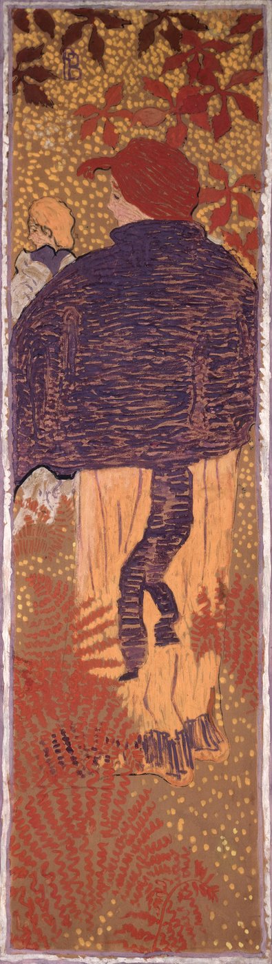 Woman in a Cape, et av fire paneler av Women in the Garden, 1891 (olje på papir på lerret) av Pierre Bonnard