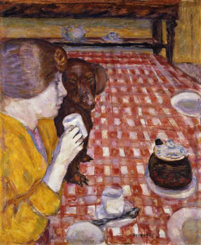 Gul og rød (den rødrutete duken); Gul og rød (duken med røde fliser) av Pierre Bonnard