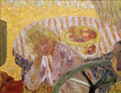 Unge kvinner i hagen eller det stripete duken maleri av Pierre Bonnard (1867-1947) 1921-1923 privat samling av Pierre Bonnard