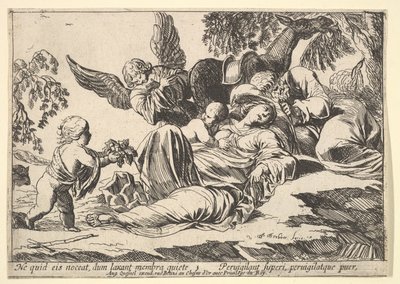 Engler som gir frukt til den sovende hellige familie, 1610-42. av Pierre Brebiette