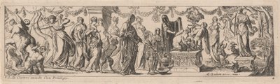 Kvinnelig Satyr med barn på et alter av Pierre Brebiette