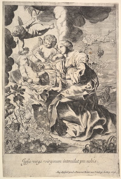 Jomfru og barn med engler, 1636. av Pierre Brebiette