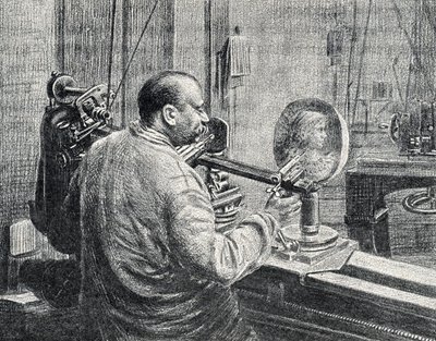En medaljevinner som bruker en slags strømavtakerfresemaskin Gravering fra "Excursion a travers les metiers" av Pierre Calmette Private Collection av Pierre Calmettes