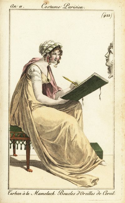 Kvinne tegner en klassisk byste i en skissebok, Paris av Pierre Charles Baquoy