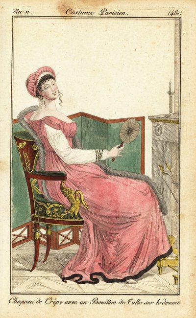 Kvinne sitter på en Empire-stol i en salong, Paris av Pierre Charles Baquoy
