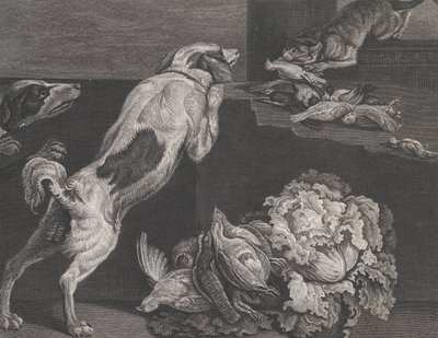 Hunder og stilleben, 1778 av Pierre Charles Canot