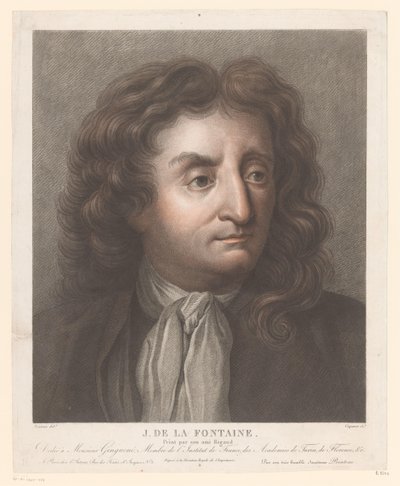 Portrett av Jean de La Fontaine J. de la Fontaine. (tittel på objekt) av Pierre Charles Coqueret