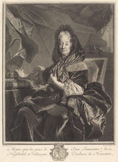 Hertuginne av Nemours av Pierre Drevet after Hyacinthe Rigaud