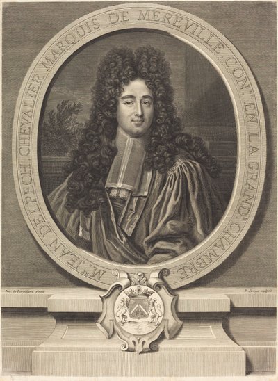 Jean Delpech, markis av Mereville av Pierre Drevet after Nicolas de Largillierre