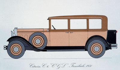 Plate som representerer Citroen-familiebilen fra 1931 av Pierre Dumont