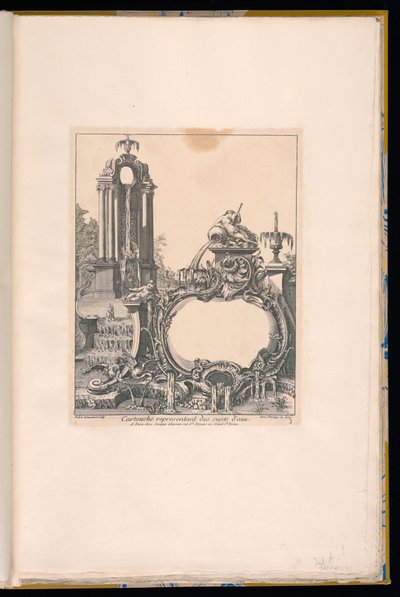 Cartouche omgitt av fontener av Pierre Edme Babel
