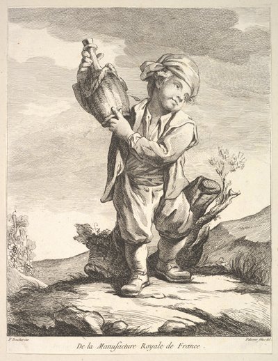 Liten gutt som holder et kar, fra First Book of Figures etter porselenene til M..., 1757. av Pierre Etienne Falconet