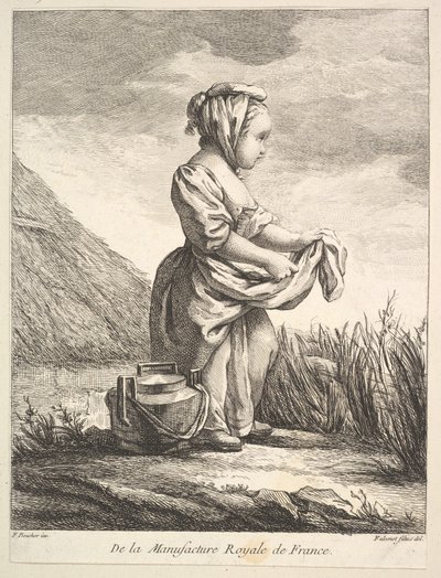 Liten jente med et kar ved føttene, fra Premier Livre de Figures daprès les porcelain..., 1757. av Pierre Etienne Falconet