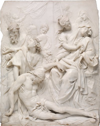 Jomfru Maria svimer over Kristi døde kropp ved foten av korset, 1710. av Pierre Etienne Monnot