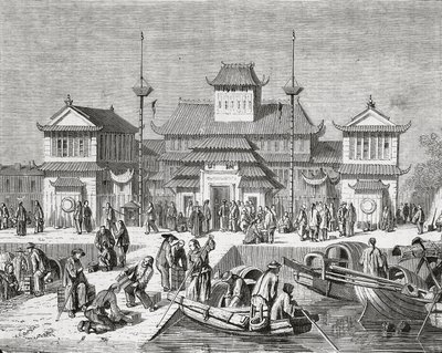 Kina, Shanghai, Shanghai Customs House, gravering av Pierre Eugene Grandsire