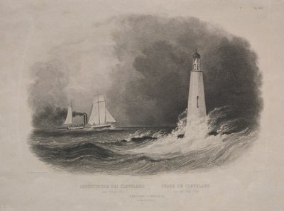 Fyr i Cleveland, Ohio, ved Lake Erie. av Pierre Eugène Aubert I