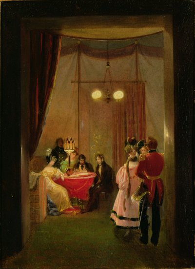 Salongen til Hortense de Beauharnais (1783-1837) i Roma (olje på kort) av Pierre Felix Cottrau