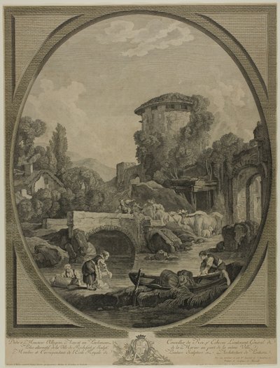 Landskap med en bro og et dueslag av Pierre Francois Laurent