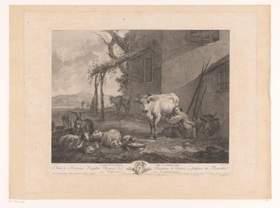 Melkende herderin Gjeterinnens okkupasjon (tittel på objekt) av Pierre Francois Laurent