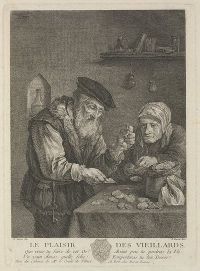 Fornøyelser av alderdom etter maleriet av David Teniers den yngre, midten av det 18. århundre. av Pierre François Basan