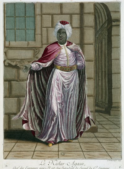 Portrett av Kistar-Agassi (sjef for evnukkene) - i" Samling av 100 trykk som representerer forskjellige nasjoner i Levanten i 1707 og 1708"" etter ordre fra M. de Frriol, kongens ambassadør ved Porte og oppdatert i 1712 -13 av M. Le H av Pierre François Basan