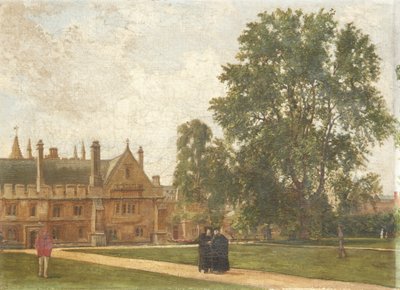 In the Grounds of Magdalen College, med portretter av Magdalen Fellows: pastor T. H. T. Hopkins, pastor H. R. Bramley, pastor J. Rigaud og pastor H. F. Garnsey, 1882 av Pierre François Joseph Tonneau