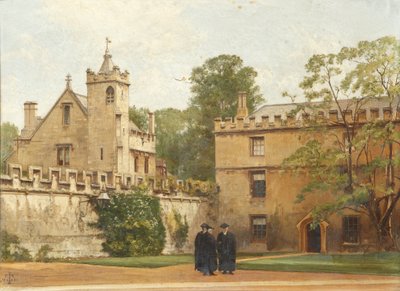 Grammar Hall fra St Johns Quadrangle i 1881: President Bulley in the Lodgings Drive and Two Others, 1881 av Pierre François Joseph Tonneau