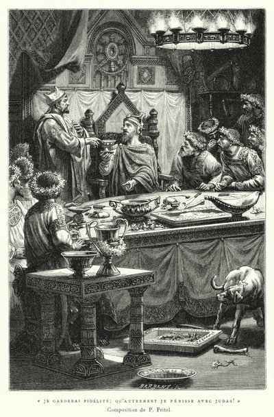 Jeg vil beholde trofastheten, ellers går jeg til grunne med Judas! (gravering) av Pierre Fritel