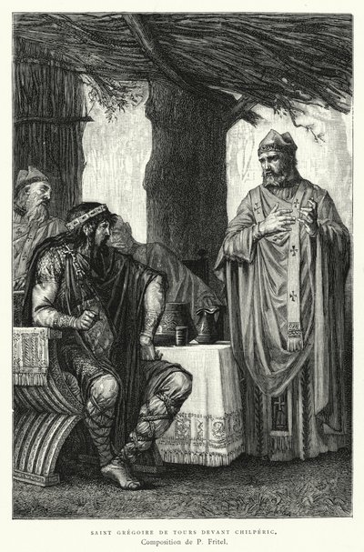 Saint Gregory of Tours Before Chilperic (gravering) av Pierre Fritel