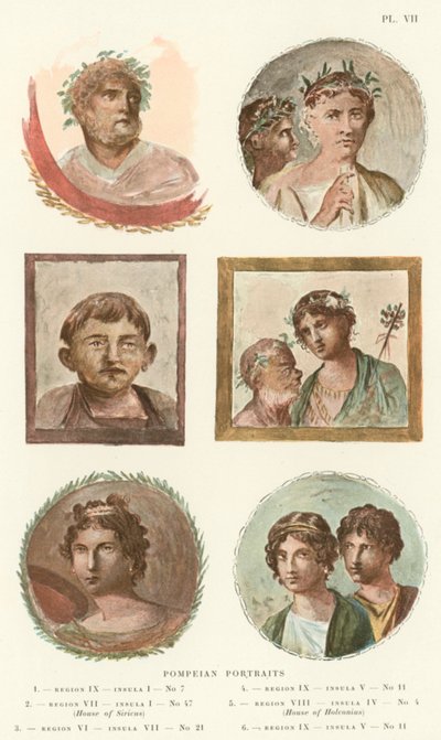 Pompeianske portretter (litho i farger) av Pierre Gusman