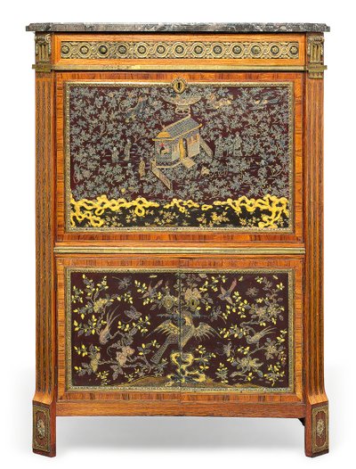 Louis XVI Secretaire a Abbatant, sent på 1700-tallet (marmor, lær, ormolu-montert kingwood, tulipwood, amaranth, perlemor innlagt kinesisk lakk og Japanning) (se også 3479849) av Pierre Harry Mewesen