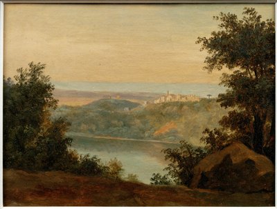 Der See von Nemi; in der Ferne die Stadt Genzano von Pierre-Henri de Valenciennes