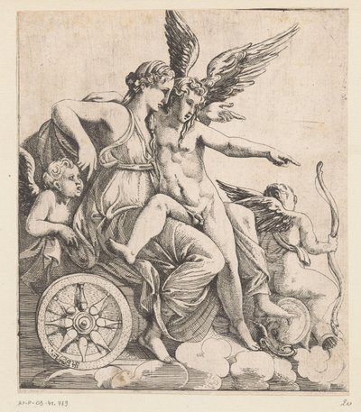 Venus og Amor i en vogn omgitt av putti av Pierre II Biard