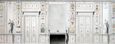 Design for en salong (kritt, blekk, akvarell og kroppsfarge på papir) av Pierre II Rousseau