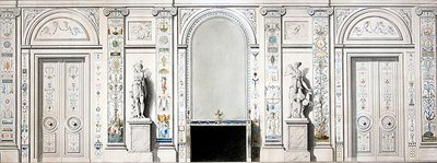 Design for en salong (kritt, blekk, akvarell og kroppsfarge på papir) av Pierre II Rousseau