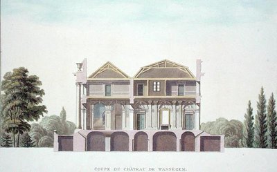 Tverrsnitt av Chateau of Wannagem, nær Oudenarde, Belgia, fra 