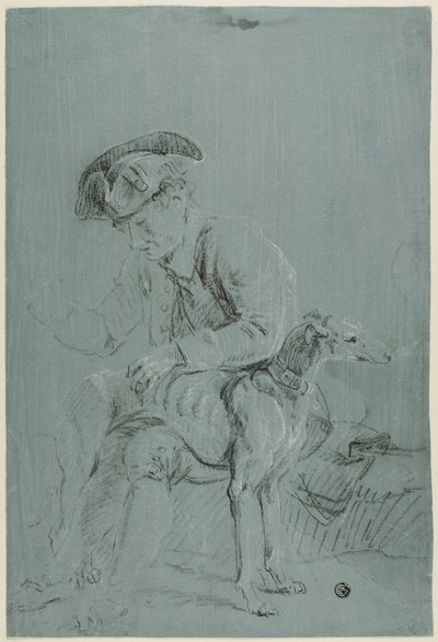 Sittende mann med hund av Pierre Jacques Volaire