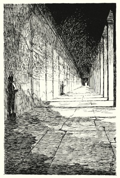 Galleri i første etasje, Angkor Vat (gravering) av Pierre Jeannerat de Beerski