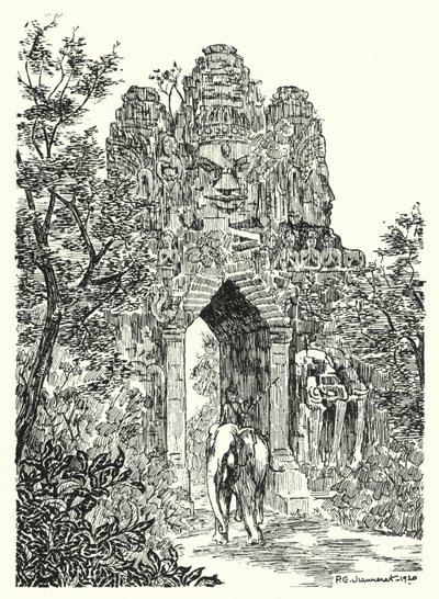 Den nordlige porten til Angkor-Thom (gravering) av Pierre Jeannerat de Beerski