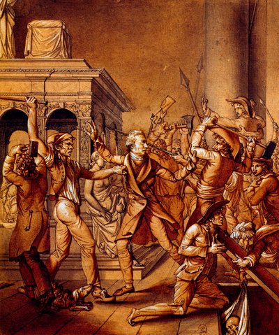 Alexandre Lenoir motsatte seg de revolusjonære da de ønsker å ødelegge graven til den franske kong Ludvig XII ved den kongelige basilikaen Saint Denis i 1793, på tidspunktet for den franske revolusjonen av Pierre Joseph Lafontaine