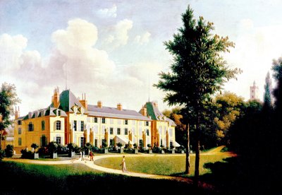 Utsikt over Chateau de Malmaison (fasade på parken), slutten av 1700-begynnelsen av 1800-tallet (maleri) av Pierre Joseph Petit