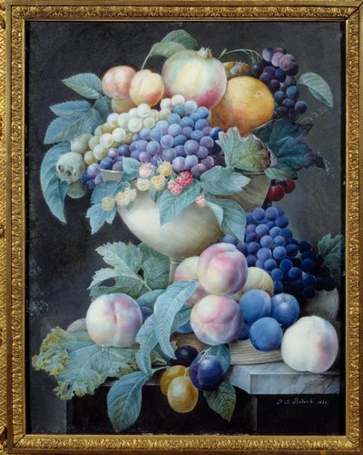 Druer i en kopp. Maleri av Pierre Joseph Redoute (1759-1840) av Pierre Joseph Redouté