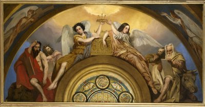 Skisse for Saint-Louis-en-l#39;Ile kirke: Lidelsens relikvier - To engler og de fire evangelistene av Pierre Jules Jollivet