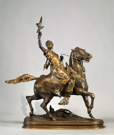 Arabisk falkonerer til hest, ca. 1880 (bronse) av Pierre Jules Mene