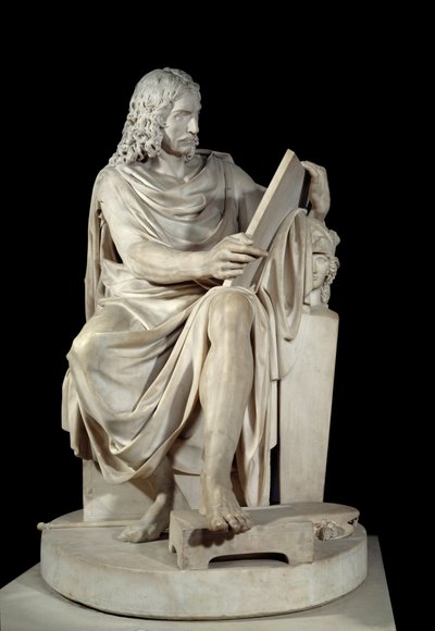 Den franske maleren Nicolas Poussin (1594-1660) Marmorskulptur av Pierre Julien (1731-1804) 1804 Søn. 1,64x1,01 m Paris, Louvre-museet av Pierre Julien