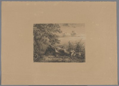 Falt tre på kanten av skog Fem etseprøver (serietittel) av Pierre Louis Dubourcq (workshop of)
