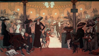 Palais des Glaces: Utsikt fra det indre av Palais des Glaces på Champs Elysees i Paris: skøytebanen. Kunstverk av Pierre Gatier (1878-1944) Privat samling av Pierre Louis Gatier