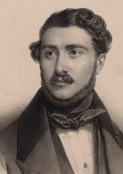 Portrett av komponisten Théodore Labarre 1805-1870. av Pierre Louis Henri Grevedon